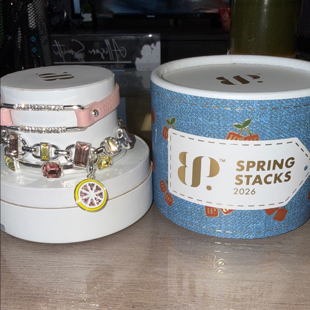 Spring Stacks 2026 Pink Leather and Multi-Color Charm Bracelet Set